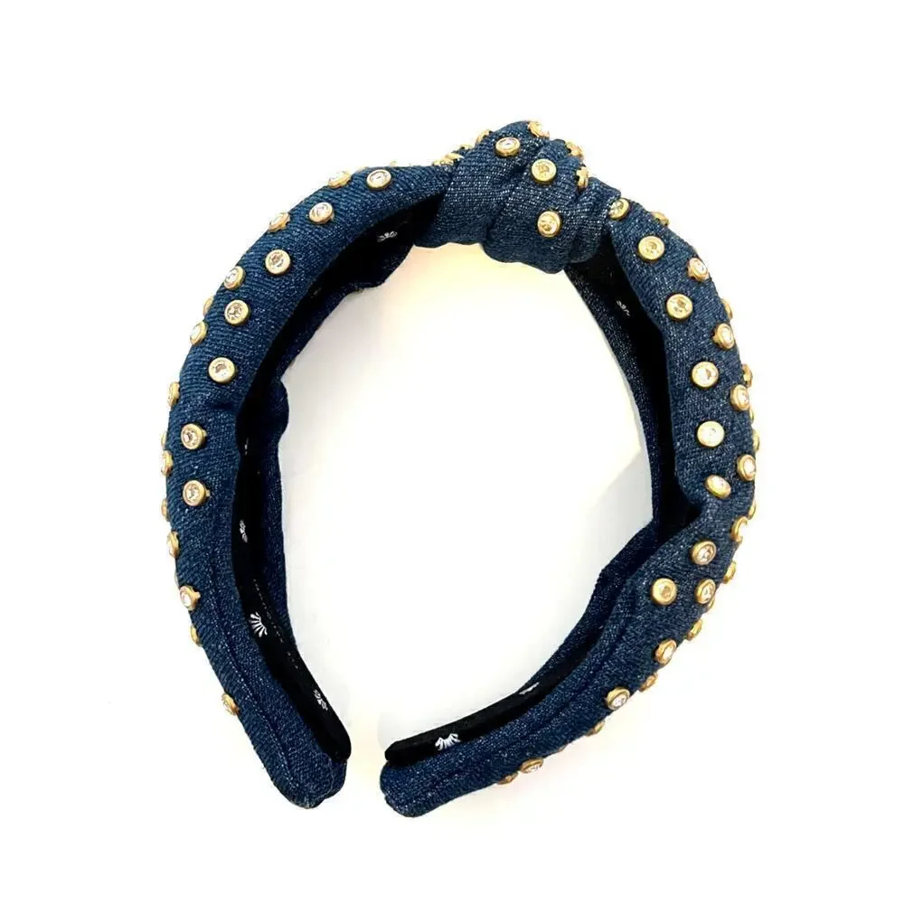 Lele Sadoughi Denim Crystal Knotted Headband NWOT